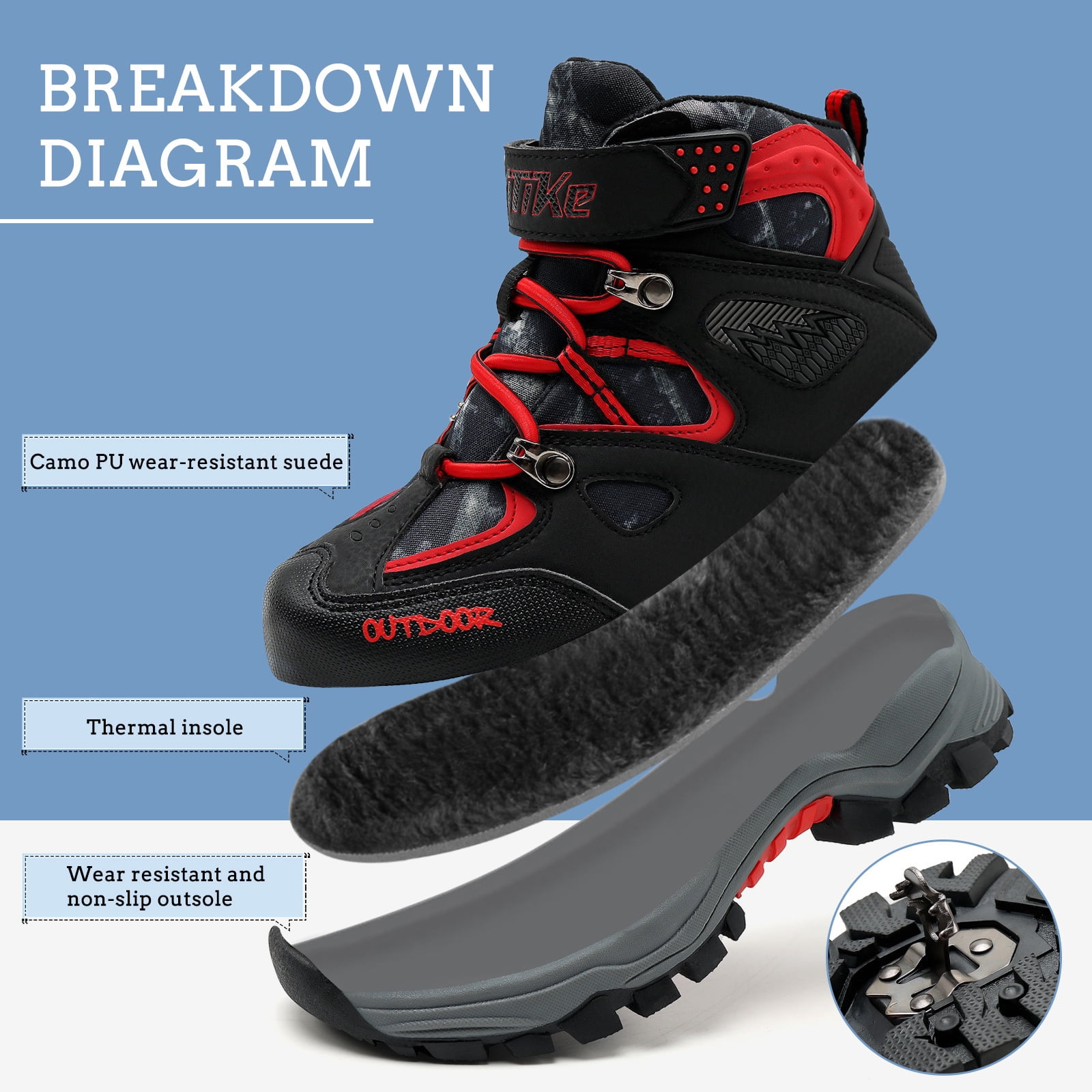FANGFIUP Boys Snow Boots Winter Waterproof Antiskid Boots Hiking Outdoor Shoes Booties for Unisex Kids (Little Kid/Big Kid)