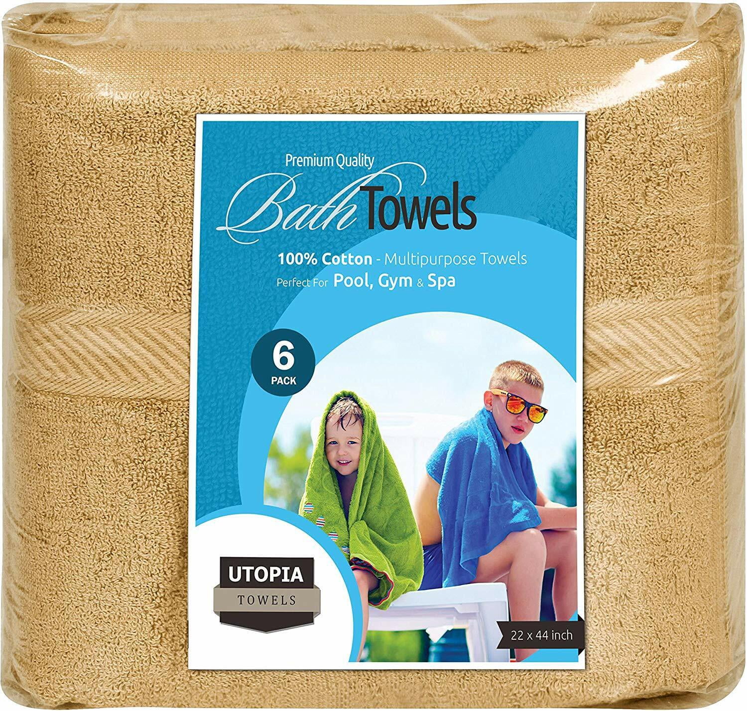 Pack 6 Cotton Bath Towels 22x44 Inch Super Absorbent  For Pool Spa