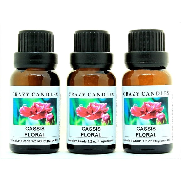 Crazy Candles Cassis Floral 3 Bottles 1/2 Fl Oz Each (15ml) Premium Grade Scented Fragrance Oil (Precious Cassis Juices Permeate This Exotic Citrus Scent)