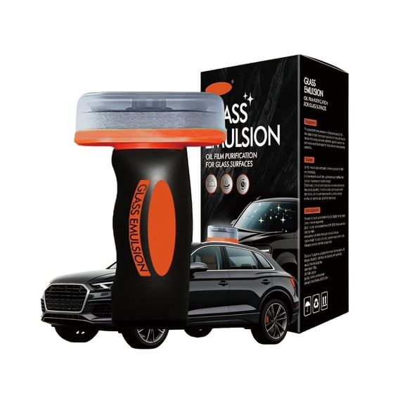 Glass Emulsion, Hand-Held Glass Emulsion Cleaner, 100g Film Cleaning Brush, Streak-Free Formula for Windows Windshields an Eco-Friendly Strength, Easy-to-Use, Portable(1Set)
