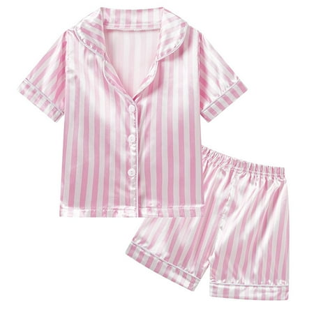 

Atogsazn Toddler Baby Girls Silk Satin Pajama Sets Children s 2 Piece Button Striped Short Sleeve Cardigan Shirt and Shorts Sets Hot Pink 5-6 Years on Clearance