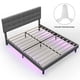 thumbnail image 5 of Queen Size Upholstered Platform Bed Linen Bed Frame with Lights Square Stitched Adjustable Headboard Strong Bed Slats System My Lux Decor Round, 5 of 9