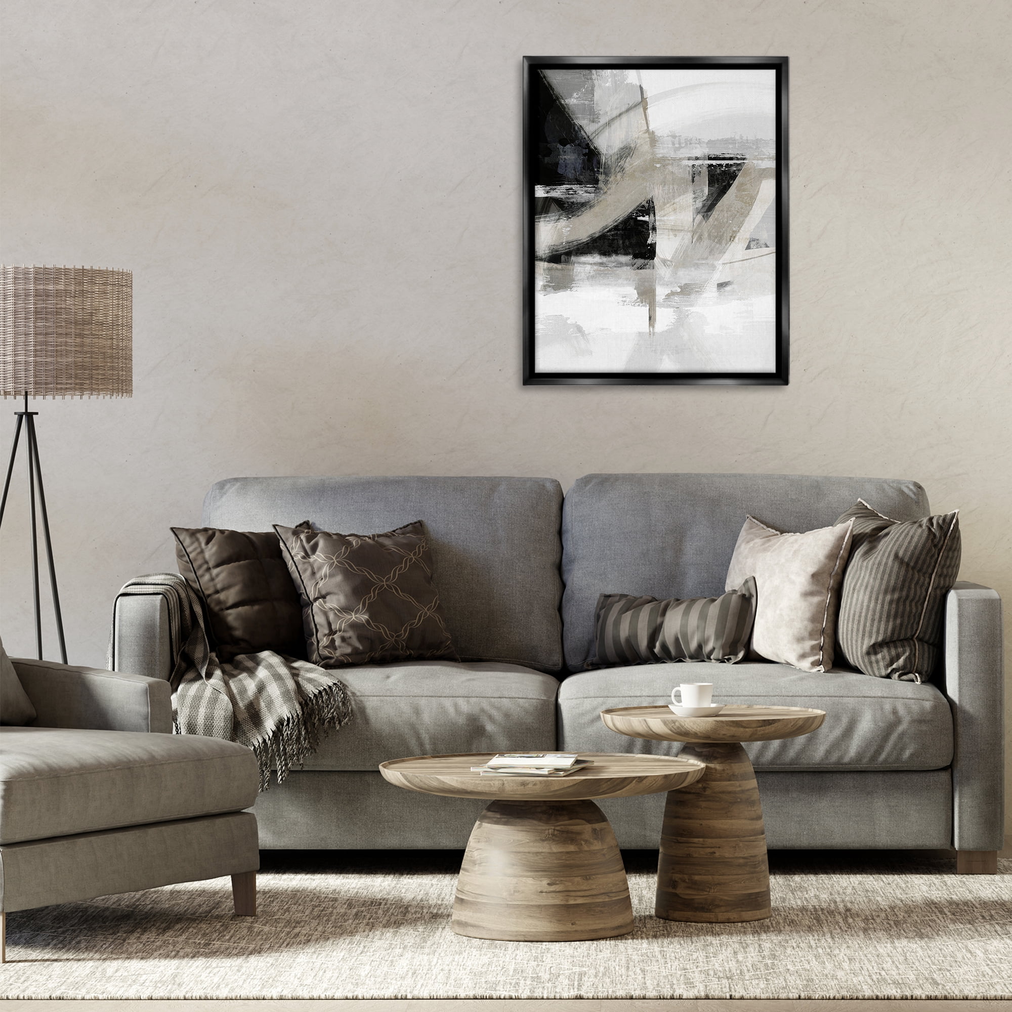 Stupell Industries Neutral Urban Complex Abstract Painting Black Floater Framed Canvas Art Print Wall Art, 25 x 31