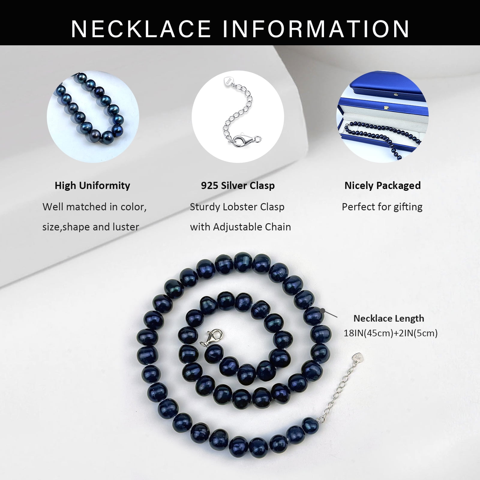 Yami Cultured Tahitian Black Pearl Nacklace and Earrings Set - 8.5-8.9mm Necklace and 7.5-7.9mm Earrings in 925 Sterling Silver Valentine's Day Jewerly Gifts for women