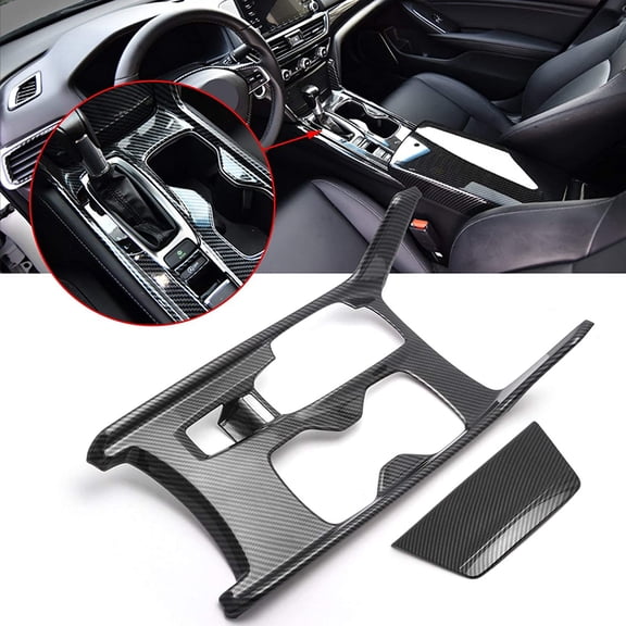 Xotic Tech Interior Center Console Gear Shift Frame Panel Water Cup Holder Decoration Cover Trim, Carbon Fiber Pattern, Compatible with Honda Accord 10th Gen 2018-2022 (Gas Version)