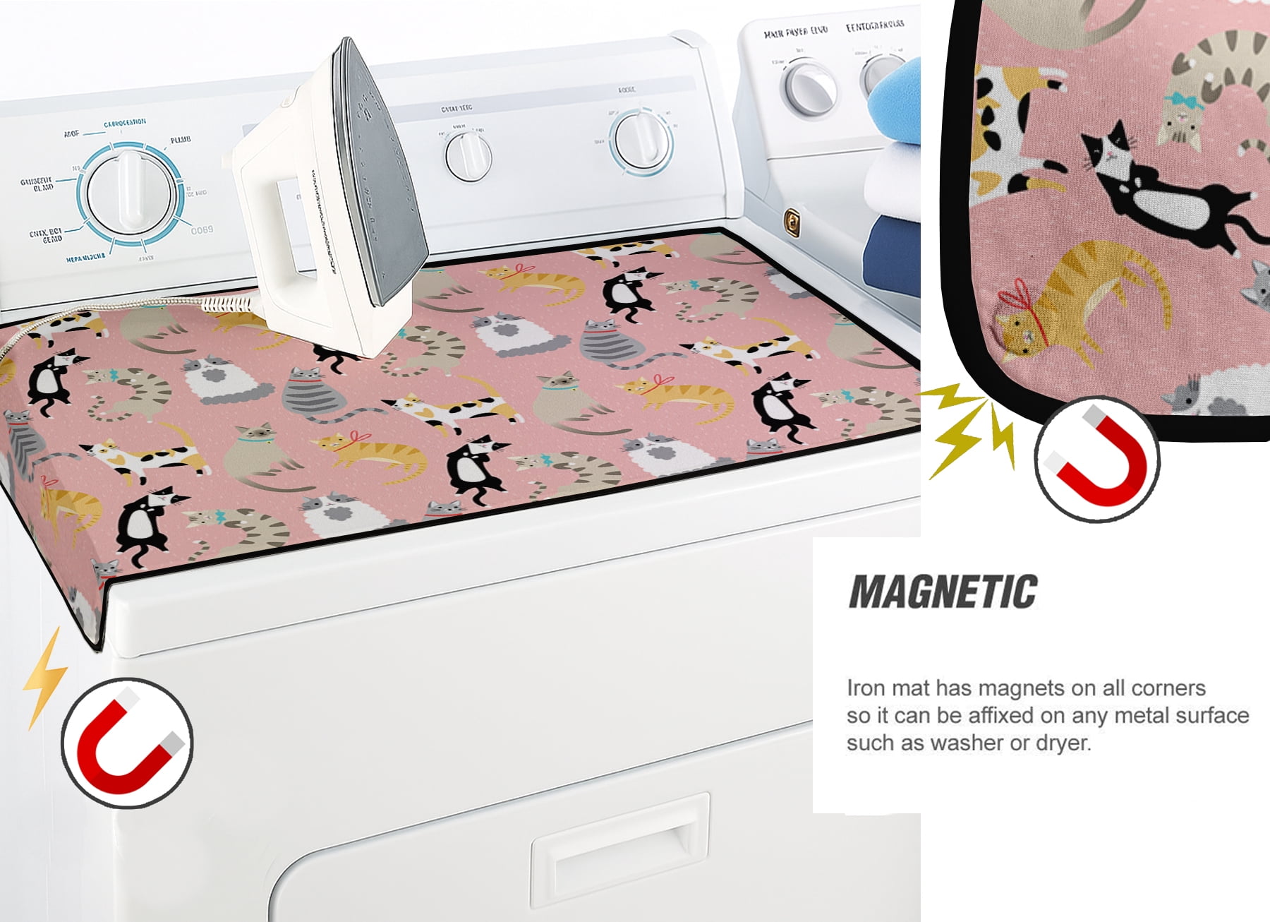 Vargottam Portable Ironing Mat - 28"x48" Foldable Cotton Ironing Pad with Silicone Rest & Magnetic Corners - Travel-Friendly, Space-Saving Iron Board Alternative for Small Homes, Dorms, RVs - Animal