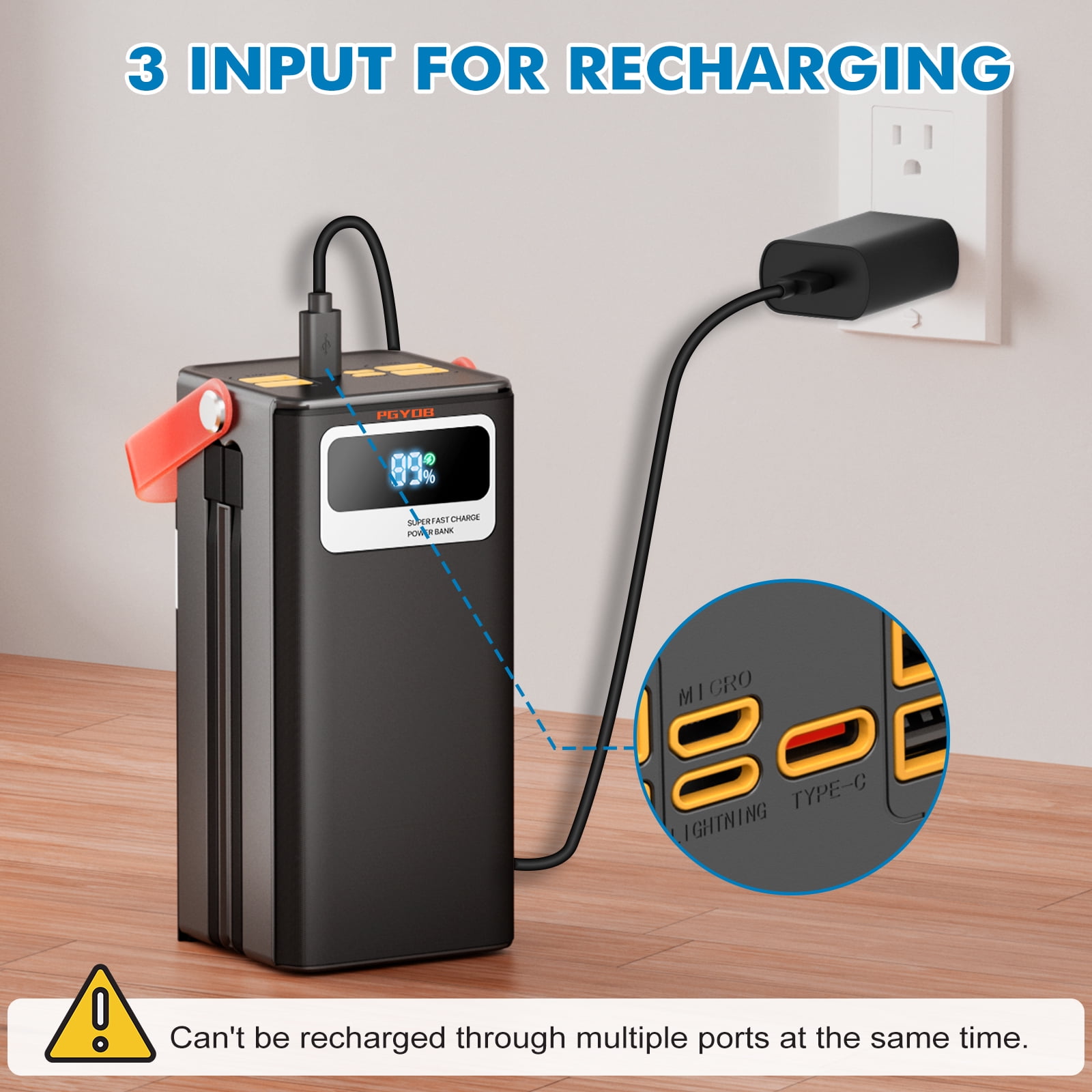 PGYOB Portable Charger Power Bank 50000mAh with Built-in Cables, 120W Super Fast Charging & Solar Input, for Laptop,iPhone,Android, Home, Camping, Emergency