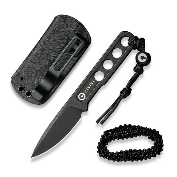 CIVIVI Circulus Fixed Blade Knife, 1.96" Cutting Edge Black Stonewashed 10Cr15CoMoV Steel with A Black Kydex Sheath, A Nylon Lanyard with Titanium Bead C22012-1