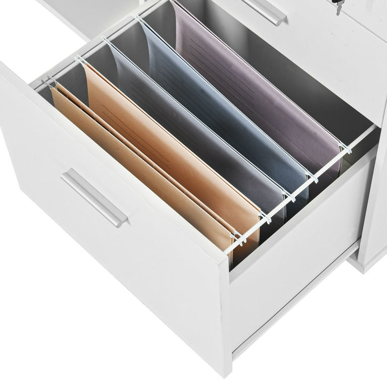 Dextrus Wood File Cabinet with Charging Station, Mobile Storage