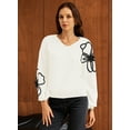 thumbnail image 3 of Pink Queen 2026 Women's Pullover Sweaters Knit Floral V Neck Tunic Pullover Long Sleeve Oversized Sweater, 3 of 9