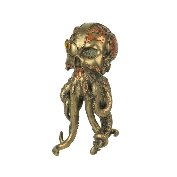 Zeckos Bronze Resin Steampunk Human Skull Octopus Tabletop Statue