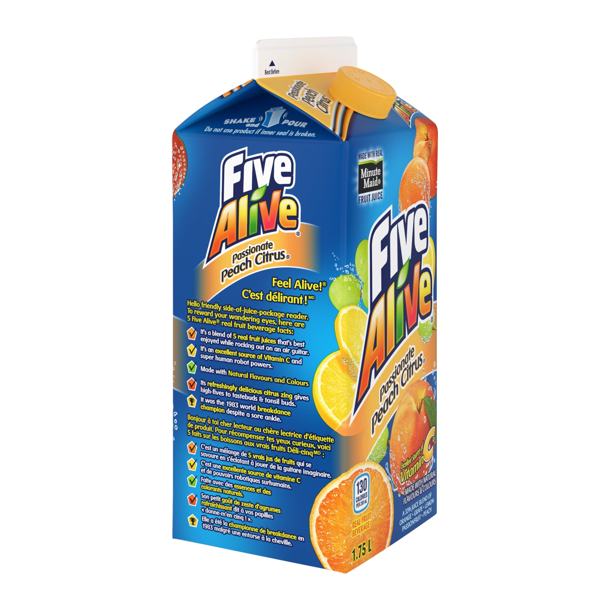 Five Alive Passionate Peach Citrus Gable top, 1.75 Liters, 1.75 x L