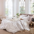 thumbnail image 4 of MooMee Striped Duvet Cover Set Cal-King 100% Washed Cotton Linen Like Textured Breathable 3-Piece (Greyish Pink& White Pinstripes, 104"x98"), 4 of 9