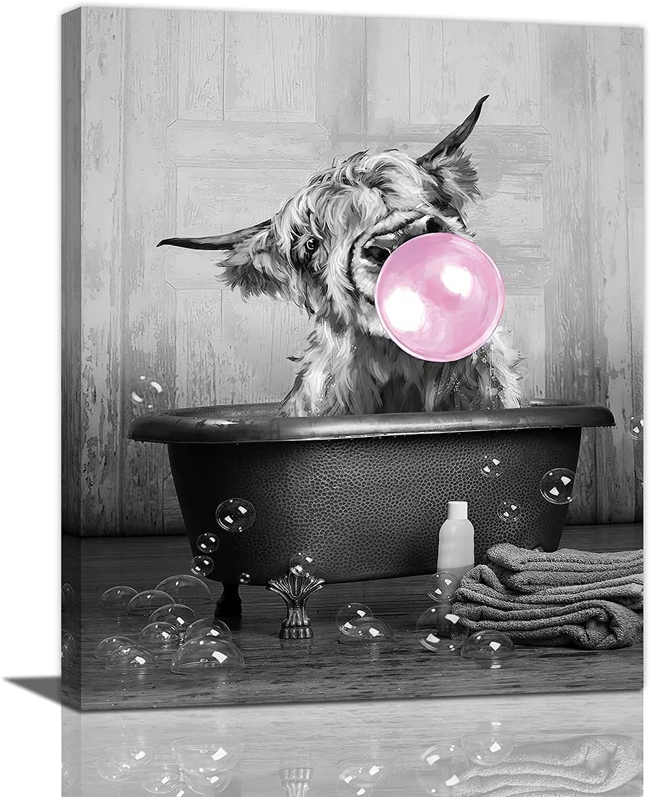 Black And White Cow Bathroom Wall Decor Highland Cow Canvas Wall Art