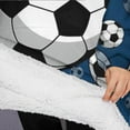thumbnail image 3 of Oversized Wearable Blanket Hoodie,Blue Soccer Balls Pattern Sherpa Blanket Hoodie with Super Pockets,Super Warm Fuzzy Pullover for Women & Men, 3 of 6
