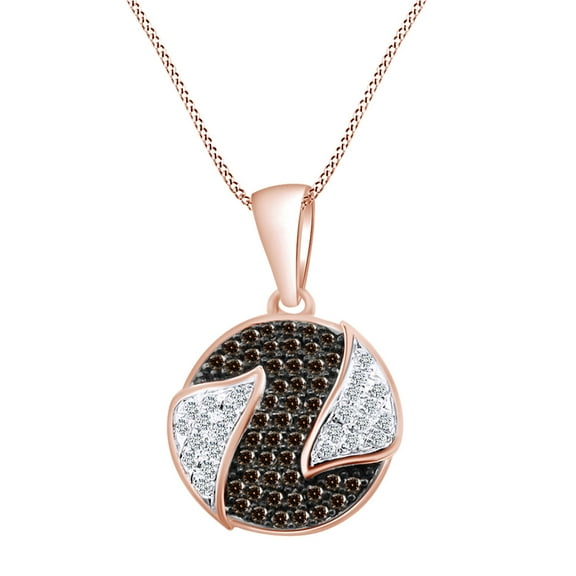 AFFY 0.16 Cttw Round Cut White & Champagne Natural Diamond Pendant Necklace 10k Solid Rose Gold (I-J Color)