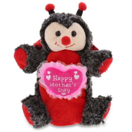 DolliBu Happy Mother s Day Ladybug Plush Hand Puppet - Cute Stuffed Animal Present With Pink Heart Message for Best Mommy Grandma Wife Daughter - Cute Insect Plush Puppet Toy Gift - 9 Inches