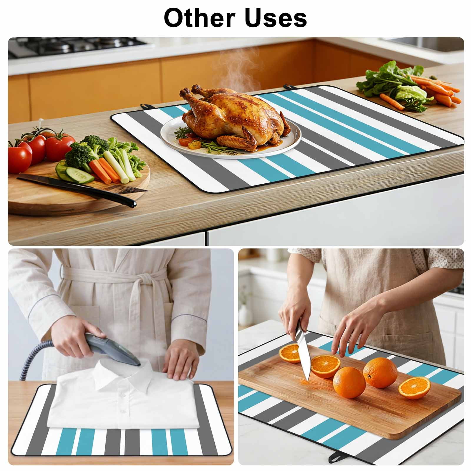 Grey Aqua Stripes, Stove Top Cover for Electric Stove, Heat-proof & Non Slip Glass Top Stove Cover Protector, Abstract Contemporary Minimalist Geometric Kitchen Flat Cooktop Rubber Mat 24x21 Inches