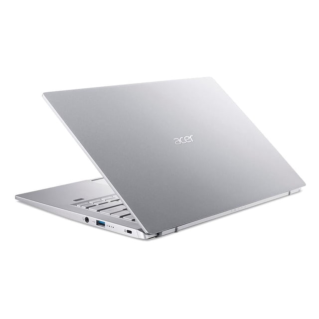 Laptop Acer Swift 3 SF314-511-575A plata con procesador Intel Core i5 de 11ª generación, 8GB RAM y 512GB SSD expandible a 1TB. Pantalla IPS Full HD 1920x1080 con marcos estrechos, batería de hasta 13 horas y altavoces con tecnología DTS, ideal para edición ligera y multimedia.