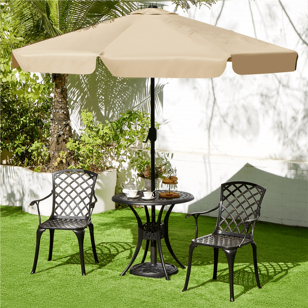 Alden Design 31in Round Cast Aluminum Patio Bistro Table with Umbrella Hole for Outdoor, Bronze
