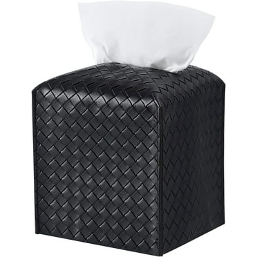 Tissue Box Cover Square, Black Tissue Box Cover,PU Leather Tissue Box Holder, Cube Tissues Covers, Decorative Tissue Box Napkin Organizer Holder for Bathroom, Vanity Countertop, Tabletop, Car, Black