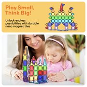 PicassoTiles 40PCS Nano Magnetic Tiles Travel Size Mini Portable Building Blocks Playset with Storage Case, STEM Educational Toy for Kids