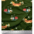 thumbnail image 1 of Soimoi Green Modal Satin Fabric Bridge & Yacht Nautical Print Fabric by Yard 42 Inch Wide, 1 of 1