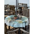 thumbnail image 2 of Outdoor Tablecloth with Umbrella Hole for Patio/Picnic/Party/Camping, Ocean Conch Waterproof Table Cloth Round Cover Washable, Vintage Summer Coastal Starfish Ombre Blue (Dia 54"), 2 of 8