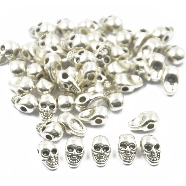 50pcs Joyería De Plata Antigua Del Cráneo De La Aleación De Tíbet Que Hace Los Granos Del Espaciador perfecl Cuentas espaciadoras de calavera