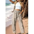 thumbnail image 5 of Women Summer Beach Vacation Pants High Waisted Printed Loose Flowy Casual Palazzo Lounge Trousers Khaki XXL, 5 of 8