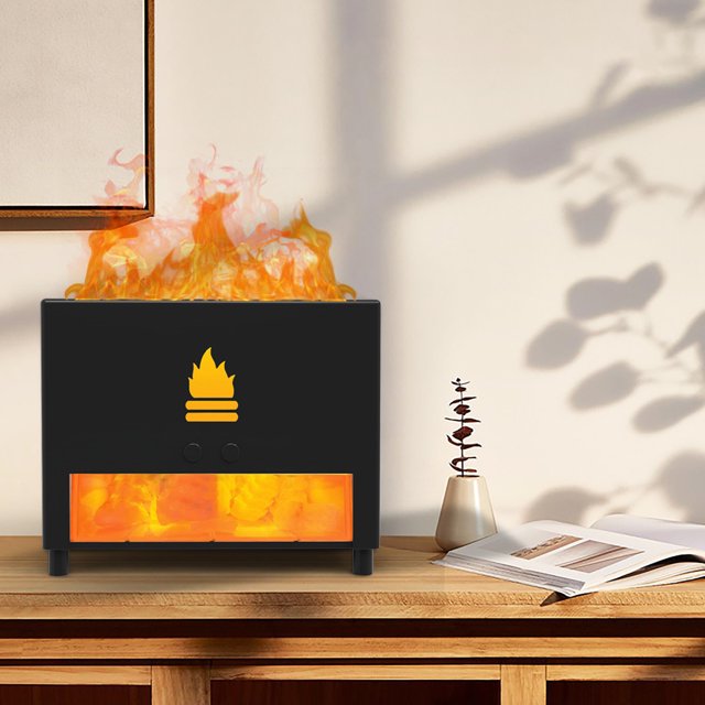 LSLJS Diffuseur d'Huile Simulation Flamme de Cheminée, Humidificateur à Brume Fraîche 200ml, Humidificateur d'Huile Essentielle, Humidificateur de Bureau Chambre, Nuit, Humidificateur Maison