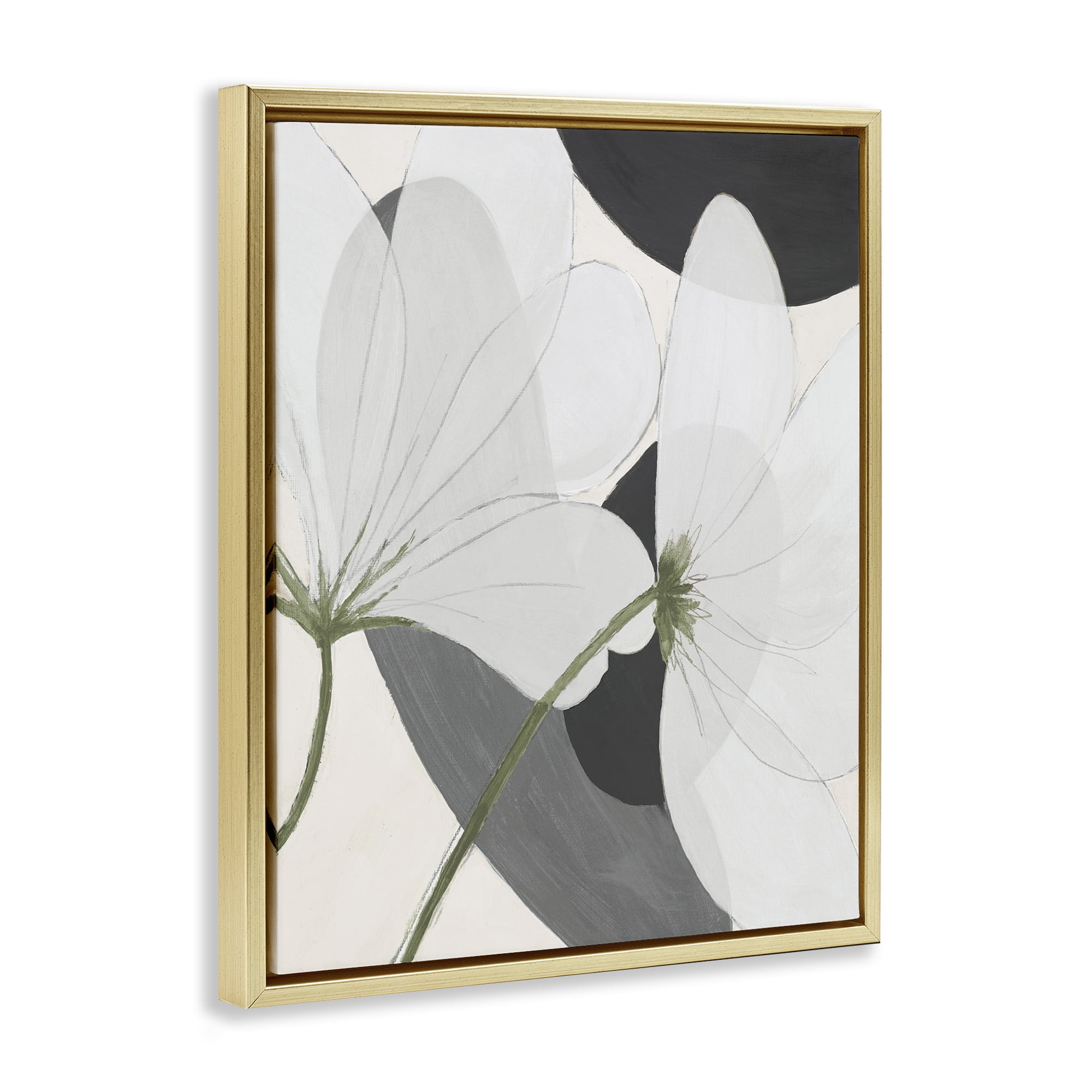 Stupell Industries Abstract Retro Florals Botanical & Floral Painting Gold Floater Framed Art Print Wall Art, 25 x 31