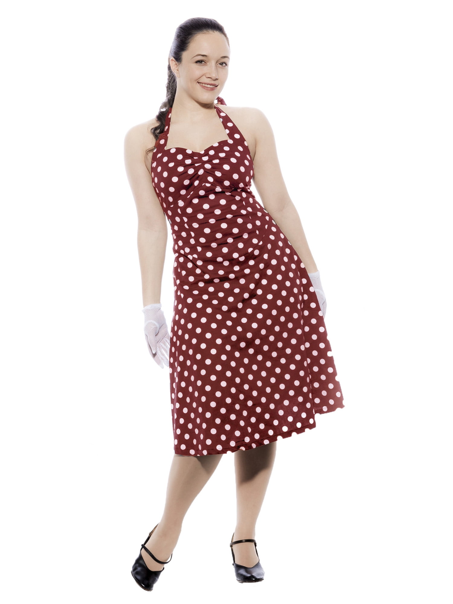 Hey Viv ! - Red Polka Dot Halter Party Dress - Flatter Your Curves - Retro Style - Walmart.com