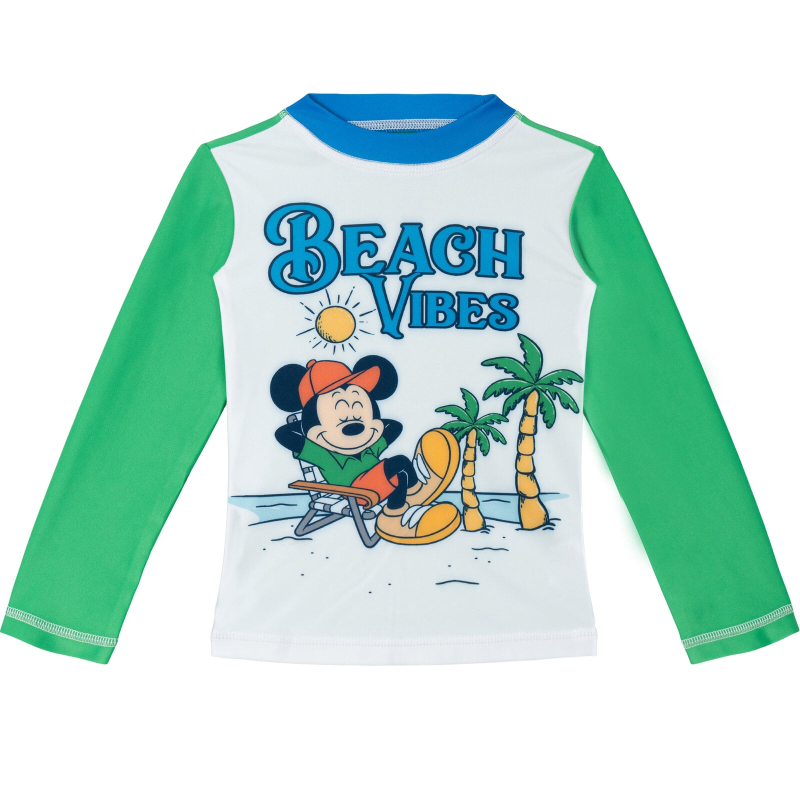 Disney Mickey Mouse Little Boys' Swimwear 2-Piece Rash Guard and Swim Trunks Set Mickey Beach Green