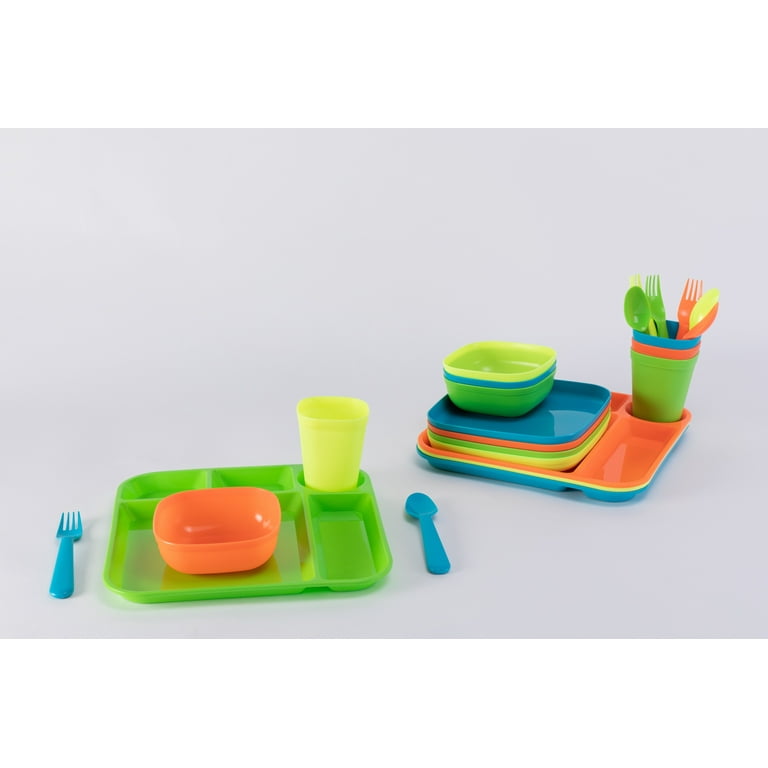 Buy Wholesale QI003487 24-Piece Kids Dinnerware Set Plastic 4 Plates, 4  Bowls, 4 Cups, 4 Forks, 4 Knives, and 4 Spoons