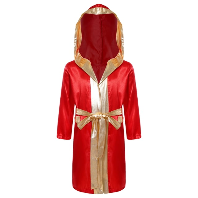 Moggemol Robe de Boxe pour Garçons Robe Longue en Satin avec Capuche et Ceinture Tenue de Boxe Halloween Bourgogne 8