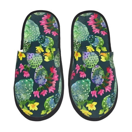 

Tideii Watercolor Cactuses for Home Indoor Cotton Slippers Autumn and Winter EVA Plush Slippers Household Supplies Unisex-Medium