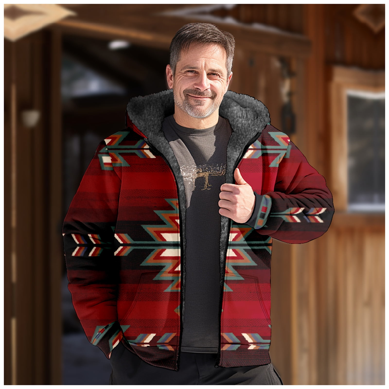Summer Saving!Father Day Sale Deals!Mens Sherpa Aztec Jacket