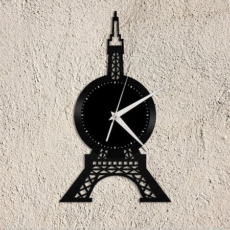 Amblelife Eiffel Tower Vinyl Wall Clock Gift for Vintage Office Home Bedroom Decoration Vintage Design Office Bar Room Home Decor