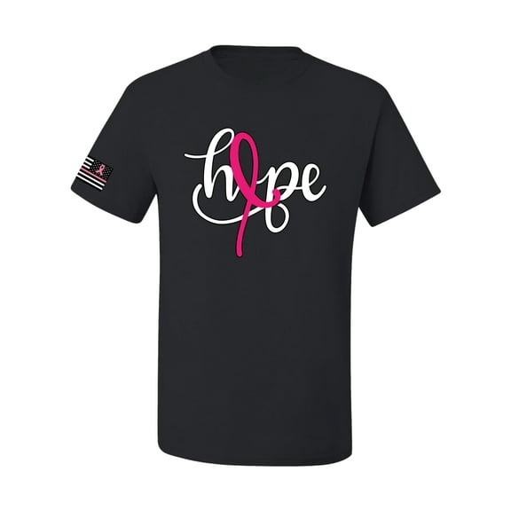 Wild Bobby, Hope Breast Cancer Ribbon USA Flag Sleeve Breast Cancer Awareness Unisex Tee, Black, 5X-Large