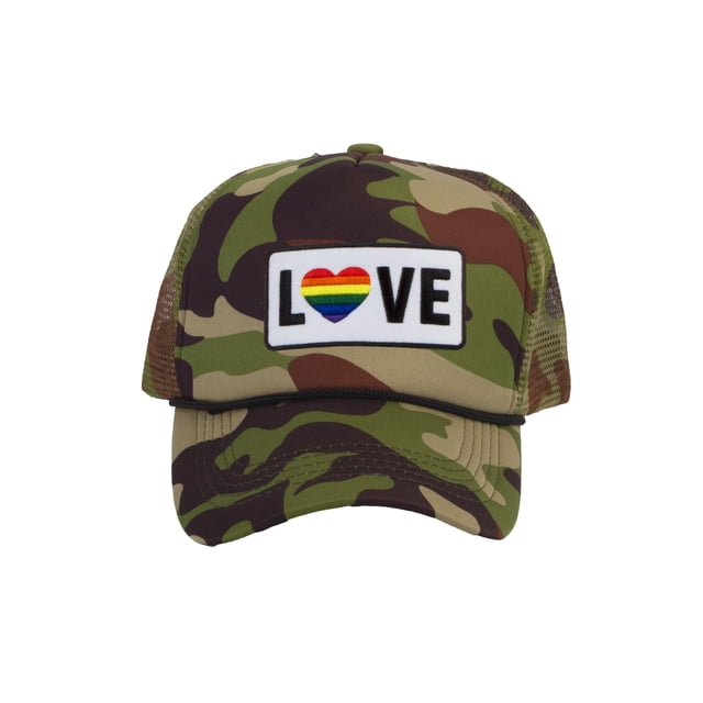 Gravity Threads LGBTQ+ Love Rainbow Heart Patch Trucker Hat - Camo