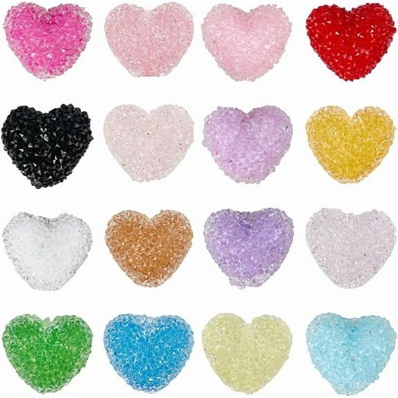1 Box 16Pcs 16 Colors Heart Resin Bead Pen Beads Hearts Bulk Rhinestone Gummy Sugar Chunky Candy Love Spacer Luminous Beadable Pens Charms