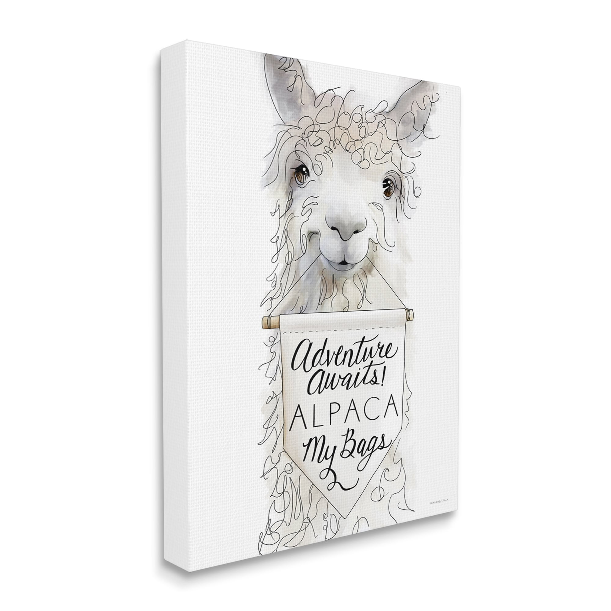 Stupell Industries Adventure Awaits Alpaca Phrase Sign Motivational Animal Canvas Wall Art, 30 x 40, Design by Kamdon Kreations