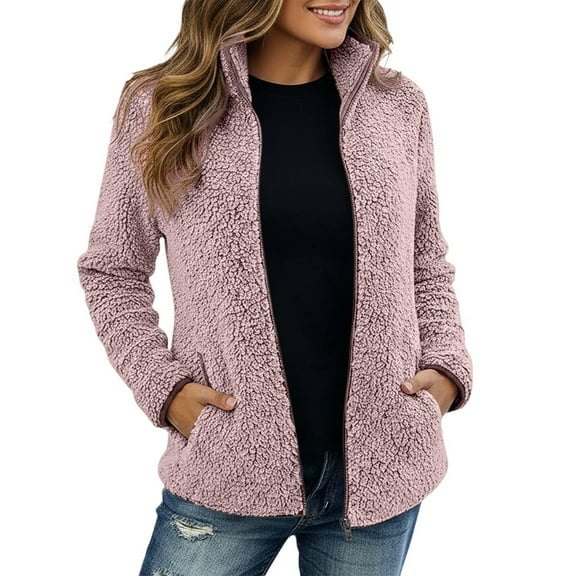 IWRICH Women's Fashion Shearling Shaggy Full Zip Coats Warm Winter Jackets with Pocket RD2 XL