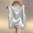thumbnail image 4 of Tank Tops for Women Crew Neck Pearl Decor Satin Sleeveless Going Out Tops, 4 of 6