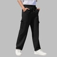 thumbnail image 2 of ZXLBBD Boys' Straight Leg Dress Pants Elastic Waist Solid Color Cargo Trousers Soft Blend for Kids School Uniform Fashion Casual Outdoor,Black,Size 9 Y-10 Y, 2 of 7