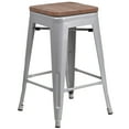 thumbnail image 2 of Flash Furniture Lily 24" High Backless Silver Metal Counter Height Stool with Square Wood Seat, 2 of 13