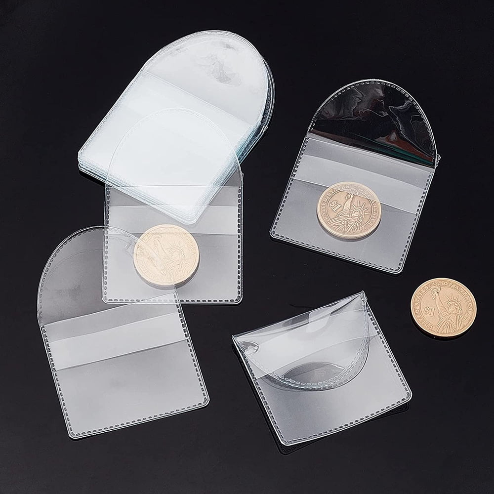 TRIANU 150Pcs Single Pocket Coin Sleeves Currency Bill Holders Clear Individual Sleeves Holders Coin Holder Currency Bills Protector Plastic Coin Pouch, 2.2 inch