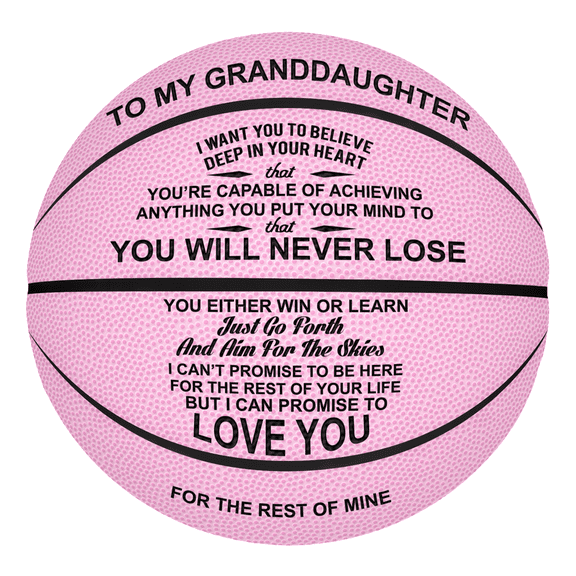 Pink Basketball Gift For Granddaughter, Inspirational Printed Text, Official Size 7 Basketball Complete Kit for Indoor Outdoor Play