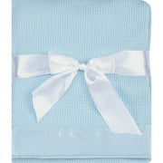 Thermal Waffle Weave Baby Blanket with Satin Nylon Trim (Blue)